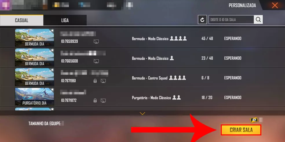 como criar sala personalizada free fire