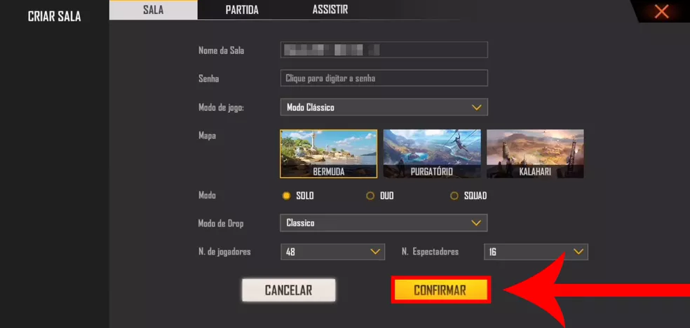 como criar sala personalizada free fire