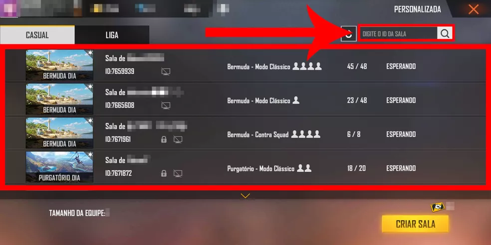 como criar sala personalizada free fire