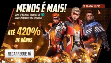 Recarga de Diamantes Menos é Mais no Free Fire dará 420% de bônus