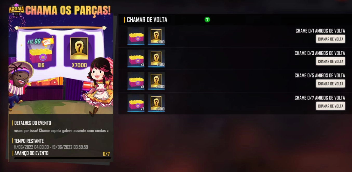 Chamar de Volta Free Fire Evento de compartilhamento de ID para ganhar recompensas (Junho 2022)