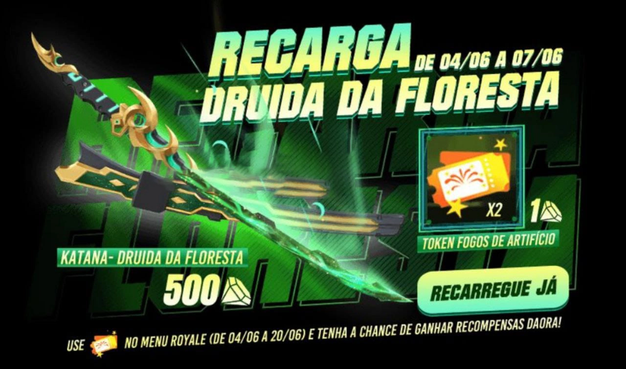 Evento Recarga Free Fire Katana “Druida da Floresta” chega em 04 de junho