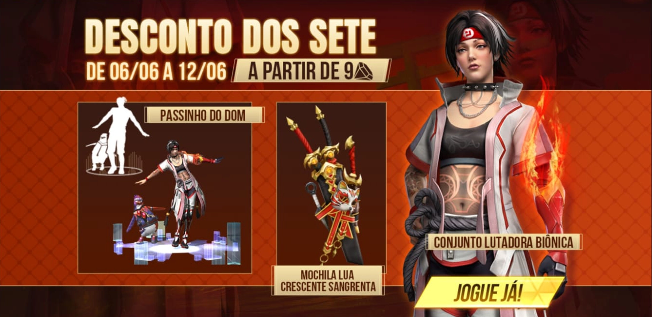 Desconto dos Sete Free Fire: Como pegar o Conjunto Lutadora Biônica