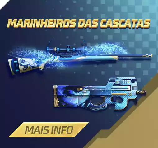 Arma Royale Free Fire Agosto 2022 Skins M24 e P90 Marinheiros das Cascatas disponíveis no dia 2 de agosto