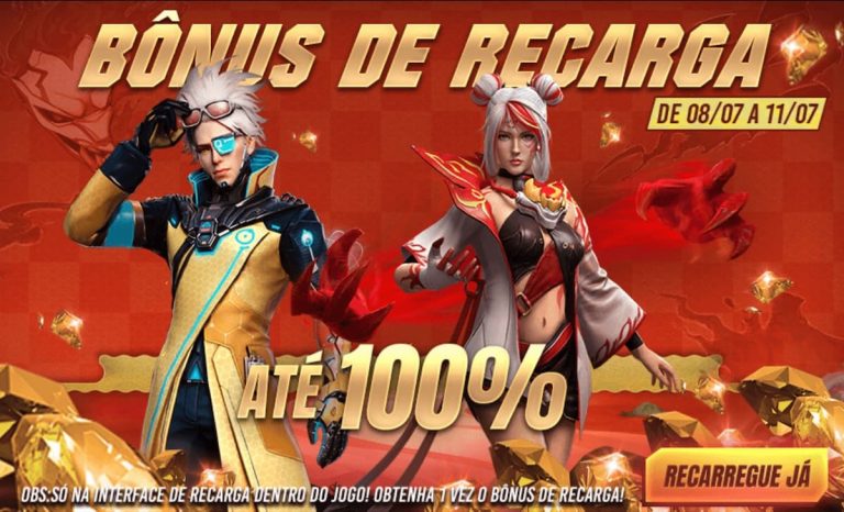 Bônus de Recarga 100% no Free Fire Recarregue diamantes (Julho 2022)