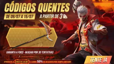 Códigos Quentes Free Fire Conjunto Mascarado Flamejante e a Foice Akasagi (Julho 2022)