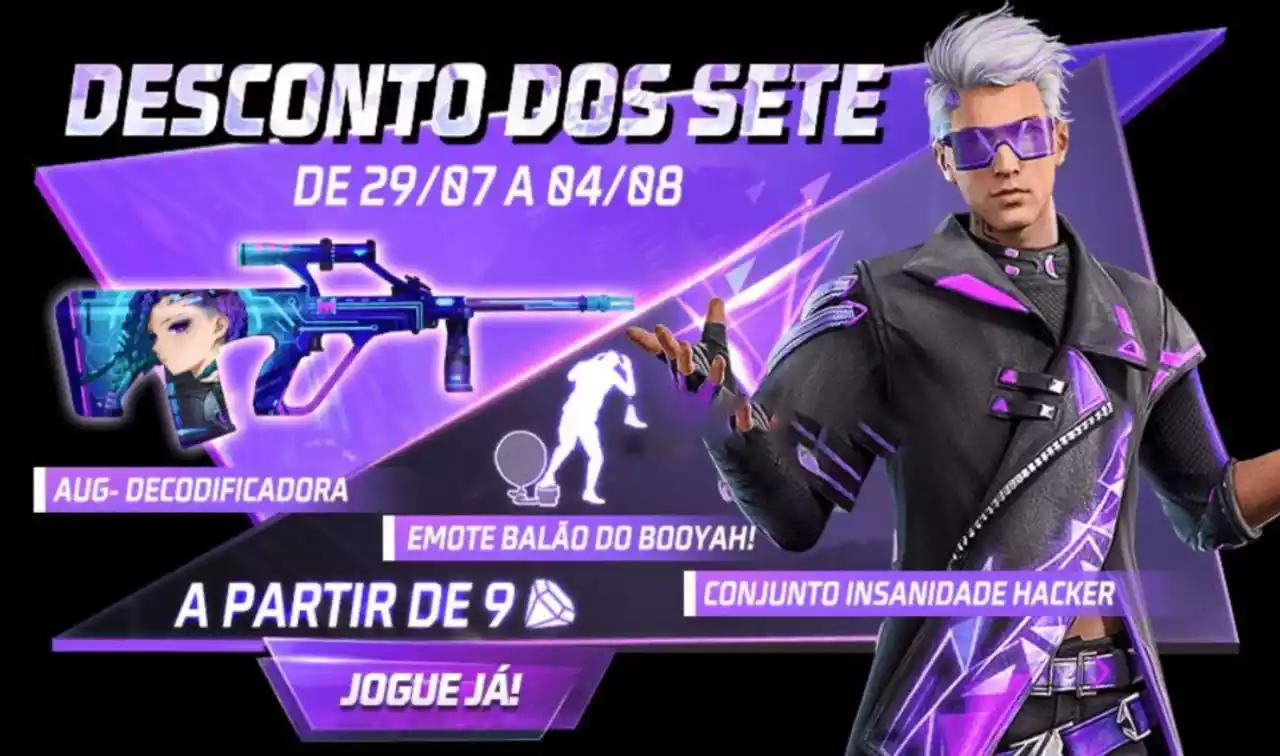 Desconto dos Sete Free Fire Como pegar o Conjunto Insanidade Hacker