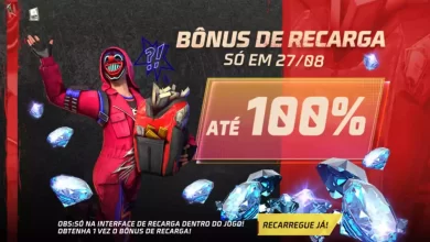 Bônus de Recarga 100% no Free Fire Recarregue diamantes (27 Agosto 2022)