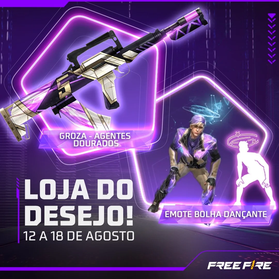 Loja do Desejo Free Fire Como ganhar o Groza Agentes Dourados e Emote Bolha Dançante