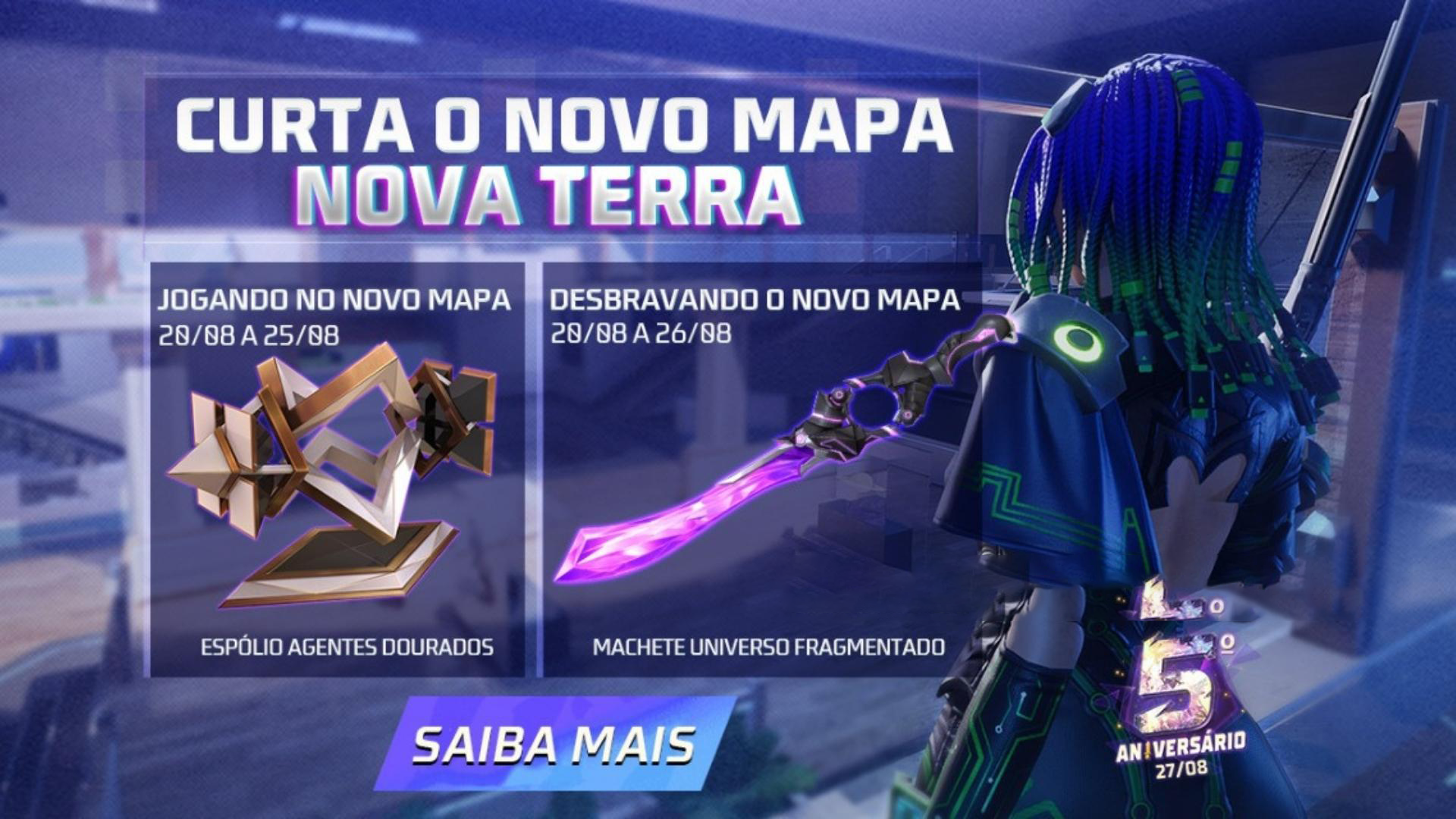 Pegue o Espólio Agentes Dourados e Machete Universo Fragmentado grátis no mapa Nova Terra