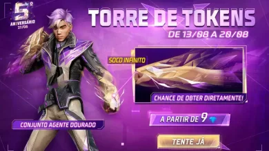 Torre de Tokens Free Fire Como pegar o Conjunto Agente Dourado