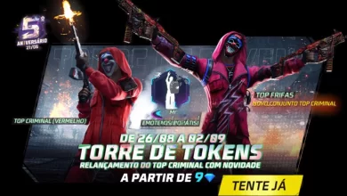 Torre de Tokens Free Fire Como pegar o Conjunto Top Frifas e o Top Criminal Vermelho