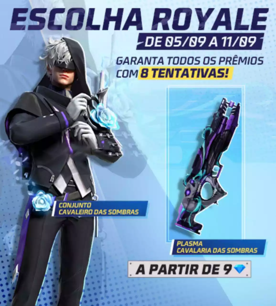 Escolha Royale Free Fire Ganhe o Conjunto Cavaleiro das Sombras e Plasma Cavalaria das Sombras