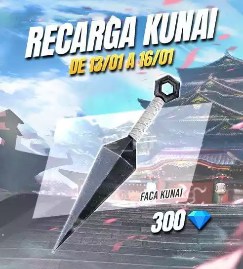 Evento Recarga Free Fire Faca Kunai chega em 13 de janeiro